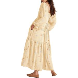 imageShy Velvet Womens Summer Dresses 2024 Maxi Dress Long Sleeve Square Neck Embroidered Maxi DressApricot