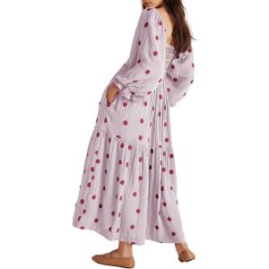imageShy Velvet Womens Summer Dresses 2024 Maxi Dress Long Sleeve Square Neck Embroidered Maxi DressPurple