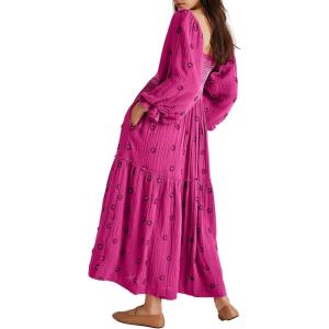 imageShy Velvet Womens Summer Dresses 2024 Maxi Dress Long Sleeve Square Neck Embroidered Maxi DressRose