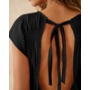 image:imageShy Velvet 2026 Womens Linen Blend Ruched Crop Tops Short Sleeve Tie Back Boho Summer TopsBlack