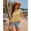 image:imageShy Velvet 2026 Womens Linen Blend Ruched Crop Tops Short Sleeve Tie Back Boho Summer TopsButter Yellow