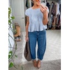 image:imageShy Velvet 2026 Womens Linen Blend Ruched Crop Tops Short Sleeve Tie Back Boho Summer TopsLight Blue