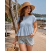 image:imageShy Velvet 2026 Womens Linen Blend Ruched Crop Tops Short Sleeve Tie Back Boho Summer TopsLight Blue