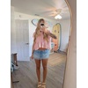 image:imageShy Velvet 2026 Womens Linen Blend Ruched Crop Tops Short Sleeve Tie Back Boho Summer TopsPink