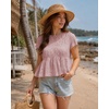 image:imageShy Velvet 2026 Womens Linen Blend Ruched Crop Tops Short Sleeve Tie Back Boho Summer TopsPink