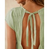 image:imageShy Velvet 2026 Womens Linen Blend Ruched Crop Tops Short Sleeve Tie Back Boho Summer TopsSage Green