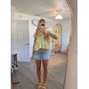 image:imageShy Velvet 2026 Womens Linen Blend Ruched Crop Tops Short Sleeve Tie Back Boho Summer TopsSage Green