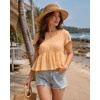 image:imageShy Velvet 2026 Womens Linen Blend Ruched Crop Tops Short Sleeve Tie Back Boho Summer TopsSoft Peach
