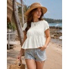 image:imageShy Velvet 2026 Womens Linen Blend Ruched Crop Tops Short Sleeve Tie Back Boho Summer TopsWhite