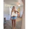 image:imageShy Velvet 2026 Womens Linen Blend Ruched Crop Tops Short Sleeve Tie Back Boho Summer TopsWhite