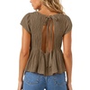image:imageShy Velvet 2026 Womens Linen Blend Ruched Crop Tops Short Sleeve Tie Back Boho Summer TopsTaupe