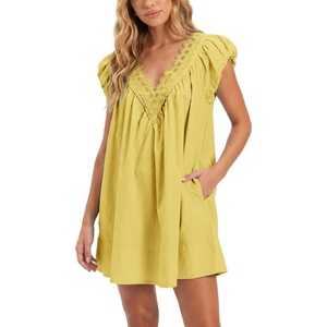 image:imageShy Velvet 2026 Summer Womens Boho Tunic Dress Oversized Flowy Cover Up Beach Vacation Dress with Scalloped Trim and PocketsSicilian Yellow