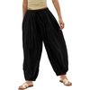 image:imageShy Velvet Women Linen Blend Pants Lightweight Drawstring Elastic Waist Boho Summer Beach Vacation Pants with PocketsBlack