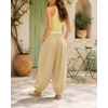 image:imageShy Velvet Women Linen Blend Pants Lightweight Drawstring Elastic Waist Boho Summer Beach Vacation Pants with PocketsButter Yellow