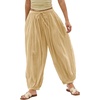 image:imageShy Velvet Women Linen Blend Pants Lightweight Drawstring Elastic Waist Boho Summer Beach Vacation Pants with PocketsButter Yellow