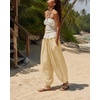 image:imageShy Velvet Women Linen Blend Pants Lightweight Drawstring Elastic Waist Boho Summer Beach Vacation Pants with PocketsButter Yellow