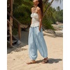 image:imageShy Velvet Women Linen Blend Pants Lightweight Drawstring Elastic Waist Boho Summer Beach Vacation Pants with PocketsLight Blue