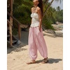 image:imageShy Velvet Women Linen Blend Pants Lightweight Drawstring Elastic Waist Boho Summer Beach Vacation Pants with PocketsSoft Pink