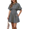 image:imageShy Velvet Womens Mini Shirt Dress Casual Button Down Short Sleeve Collared Summer DressesBlack Stripe