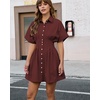 image:imageShy Velvet Womens Mini Shirt Dress Casual Button Down Short Sleeve Collared Summer DressesBurgundy
