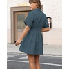 image:imageShy Velvet Womens Mini Shirt Dress Casual Button Down Short Sleeve Collared Summer DressesDusty Blue
