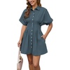 image:imageShy Velvet Womens Mini Shirt Dress Casual Button Down Short Sleeve Collared Summer DressesDusty Blue