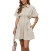 image:imageShy Velvet Womens Mini Shirt Dress Casual Button Down Short Sleeve Collared Summer DressesLight Apricot