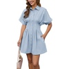 image:imageShy Velvet Womens Mini Shirt Dress Casual Button Down Short Sleeve Collared Summer DressesLight Blue