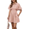 image:imageShy Velvet Womens Mini Shirt Dress Casual Button Down Short Sleeve Collared Summer DressesPink