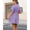 image:imageShy Velvet Womens Mini Shirt Dress Casual Button Down Short Sleeve Collared Summer DressesPurple