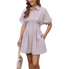 image:imageShy Velvet Womens Mini Shirt Dress Casual Button Down Short Sleeve Collared Summer DressesPurple Stripe