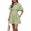 image:imageShy Velvet Womens Mini Shirt Dress Casual Button Down Short Sleeve Collared Summer DressesSage Green