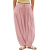 image:imageShy Velvet Women Linen Blend Pants Lightweight Drawstring Elastic Waist Boho Summer Beach Vacation Pants with PocketsSoft Pink