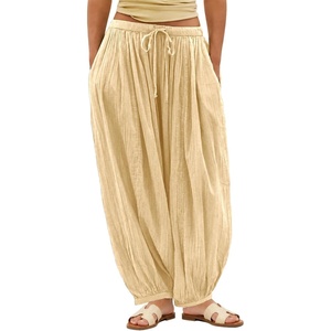 image:imageShy Velvet Women Linen Blend Pants Lightweight Drawstring Elastic Waist Boho Summer Beach Vacation Pants with PocketsButter Yellow