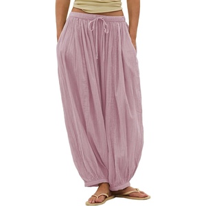 image:imageShy Velvet Women Linen Blend Pants Lightweight Drawstring Elastic Waist Boho Summer Beach Vacation Pants with PocketsDusty Mauve