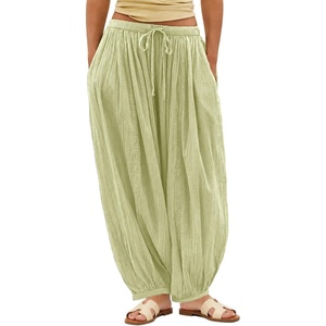 image:imageShy Velvet Women Linen Blend Pants Lightweight Drawstring Elastic Waist Boho Summer Beach Vacation Pants with PocketsSage Green