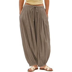 image:imageShy Velvet Women Linen Blend Pants Lightweight Drawstring Elastic Waist Boho Summer Beach Vacation Pants with PocketsTaupe