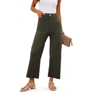 image:imageShy Velvet Womens Crop Wide Leg Pants High Waisted Stretchy Comfort Fabric Capri Pants for WomenDark Green