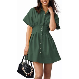 image:imageShy Velvet Womens Mini Shirt Dress Casual Button Down Short Sleeve Collared Summer DressesAvocado Green