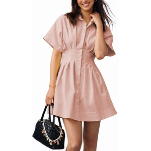 image:imageShy Velvet Womens Mini Shirt Dress Casual Button Down Short Sleeve Collared Summer DressesPink